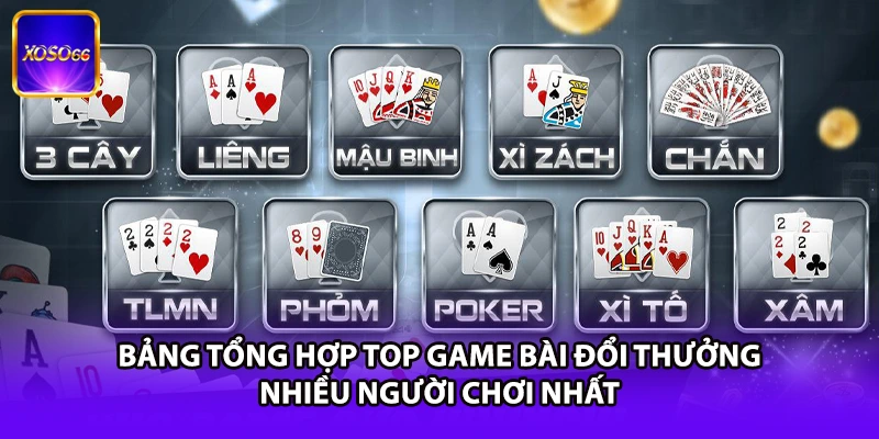 Bảng tổng hợp top game bài đổi thưởng nhiều người chơi nhất