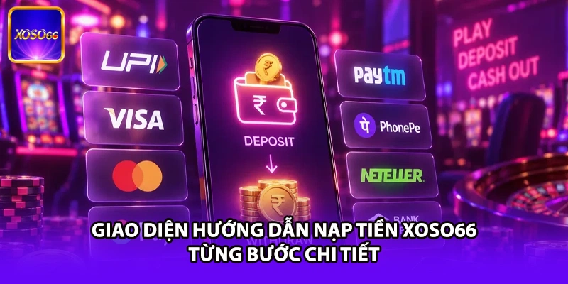 Giao diện hướng dẫn nạp tiền XOSO66 từng bước chi tiết